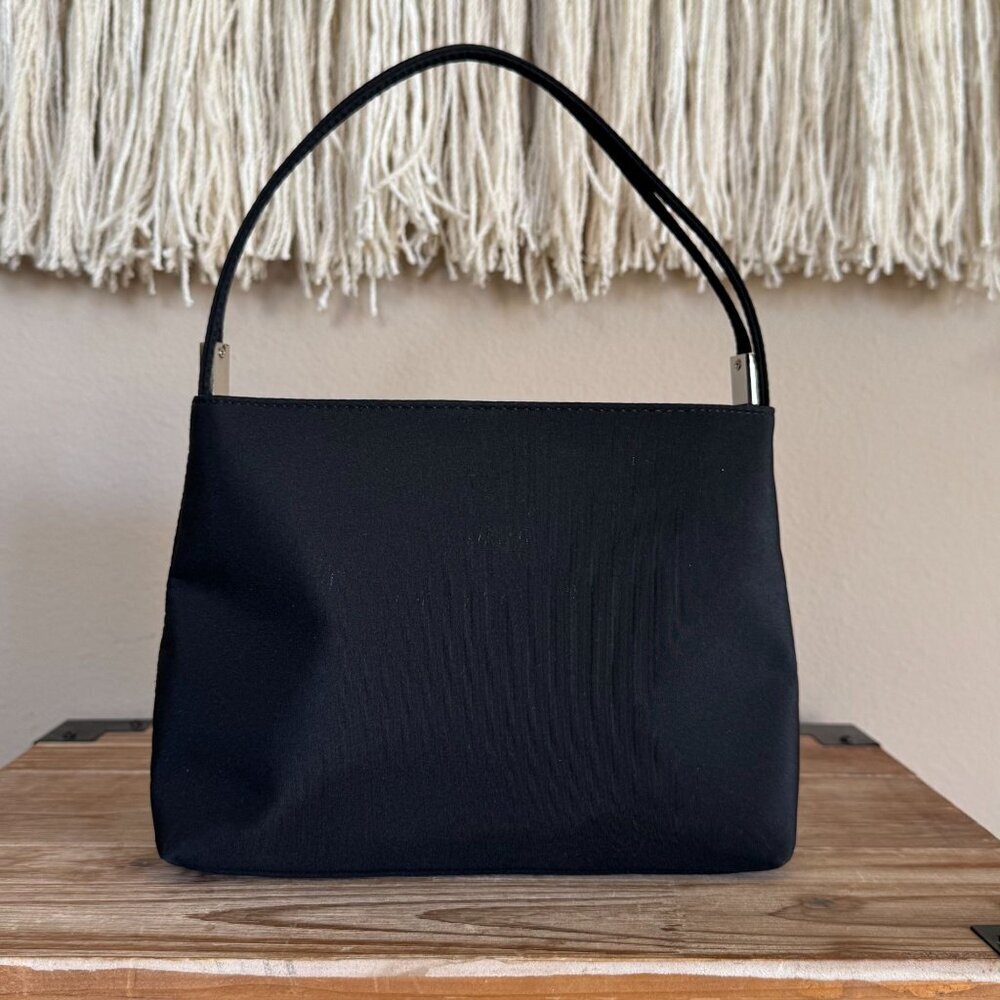 Vintage Nine West Black Fabric Double Top Handle Silver Logo Hardware Small Bag - Picture 4 of 17